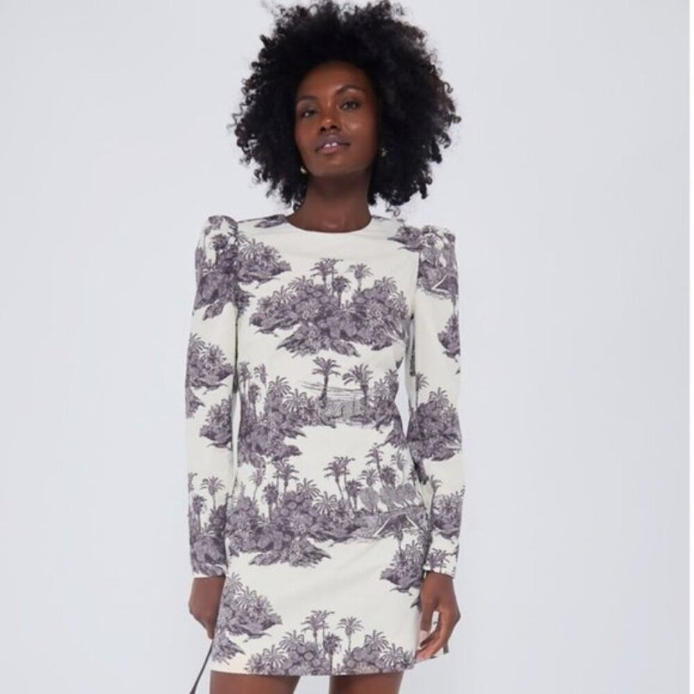 Tuckernuck Cream Mini Dress with Purple Toile Print